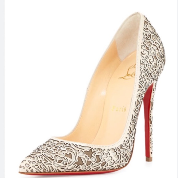 Christian Louboutin Shoes - Christian Louboutin So Pretty Laser cut 120mm beige heels RETAIL 1,395